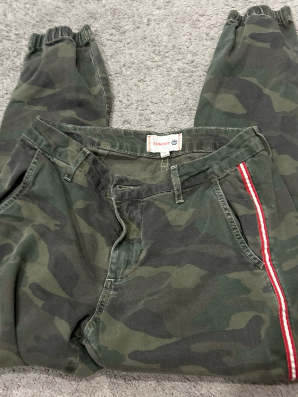 Sundry Olive Camo Pants with Red Accent